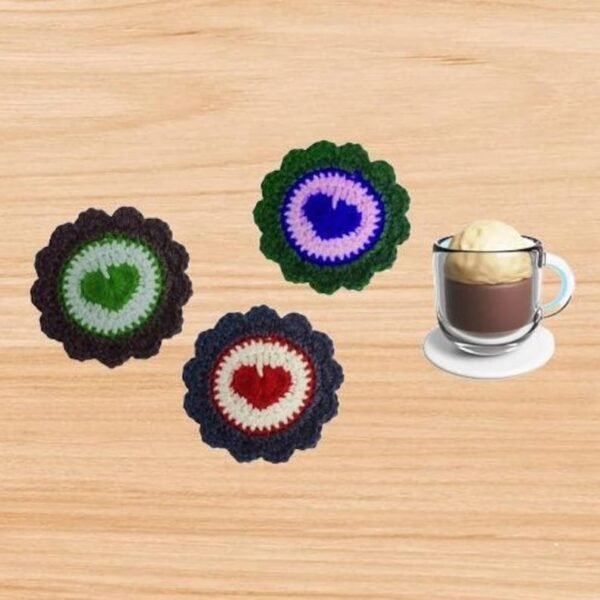 Crochet Heart Round Coaster Pattern