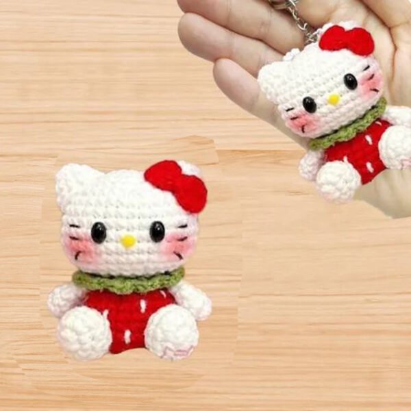 Crochet Strawberry Kitty Keychain