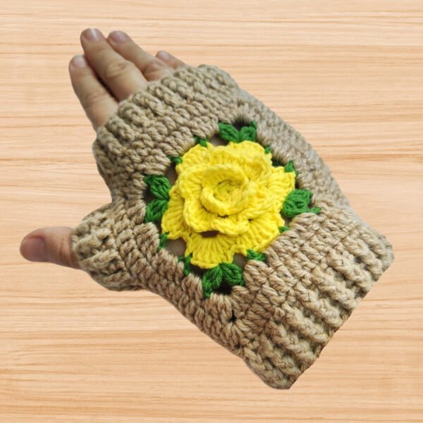 2 Crochet Flower Fingerless Gloves